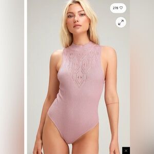 Free People On Point Mauve Ribbed Knit Mock Neck Bodysuit Xs